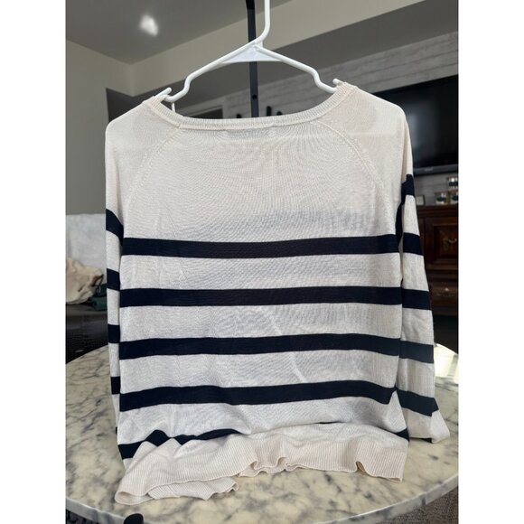 Zara Ivory Black Striped Basic Knit Pullover Sweater Crewneck Womens Size S - Picture 3 of 8